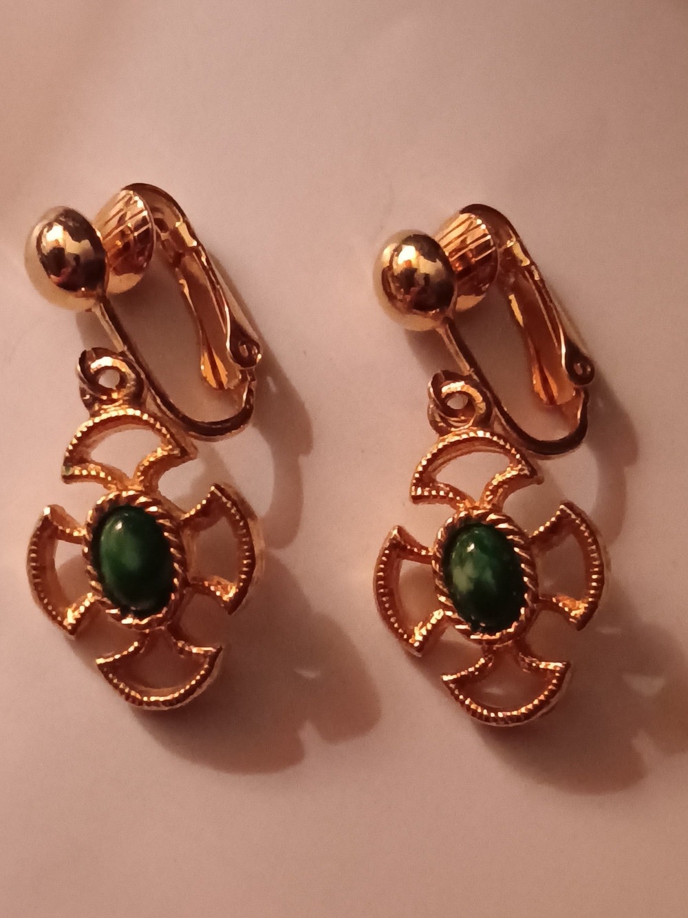 Avon Gold-Tone Earrings with Green Oval Cabochons